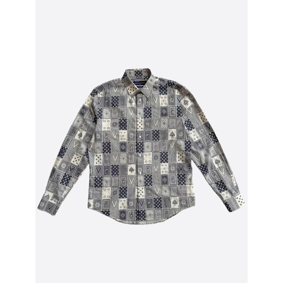 Men's Patterned Long-Sleeve Button-Up Shirt - Neutral Patchwork
